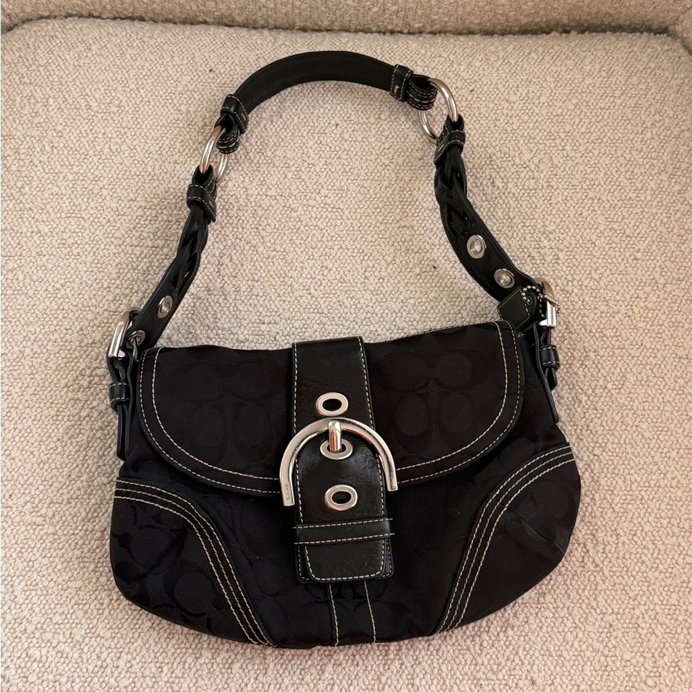 Coach Soho Medium Buckle Flap Monogram in Black